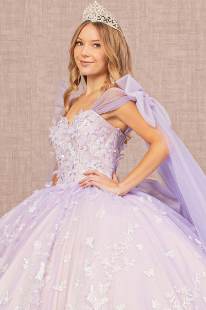 Jewel Glitter w/ Long Mesh Layer and Ribbons Long Quinceanera Dress GLGL3175-3