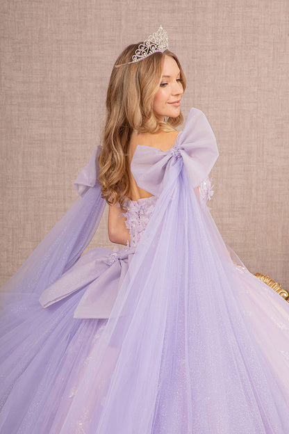 Jewel Glitter w/ Long Mesh Layer and Ribbons Long Quinceanera Dress GLGL3175-4