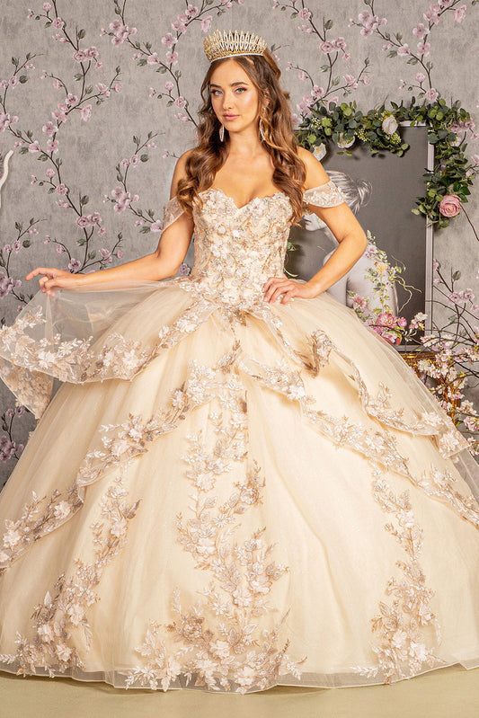 Jewel Sequin Sweetheart Off Shoulder Mesh Long Ball Dress GLGL3240