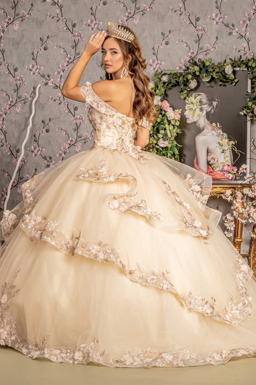 Jewel Sequin Sweetheart Off Shoulder Mesh Long Ball Dress GLGL3240