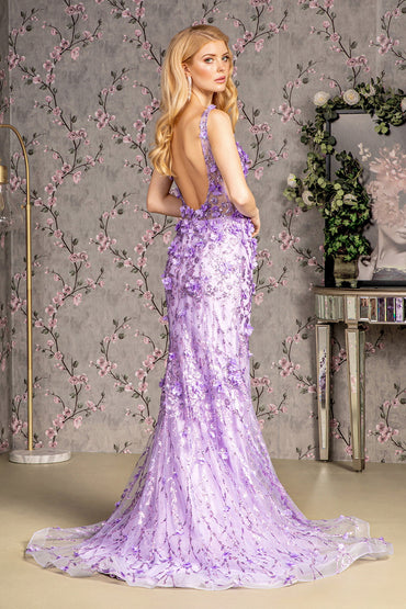 Jewel Glitter Sheer Bodice Mesh Mermaid Long Prom Dress GLGL3410