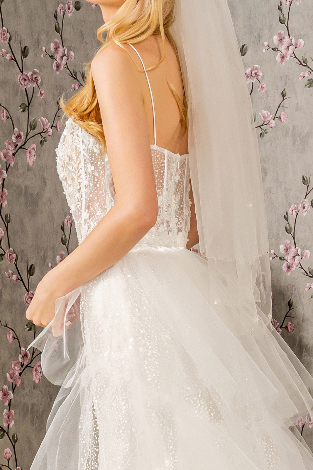 Embroidery Bead Mesh Mermaid w/ Mesh Long Cape Long Wedding Dress GLGL3425