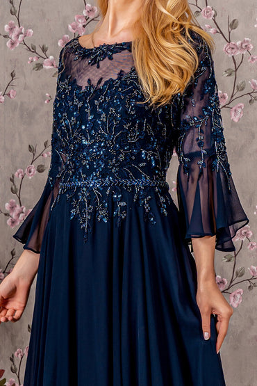 Floral Embroidery Bead Chiffon A-line Long Mother Of The Bride Dress GLGL3434