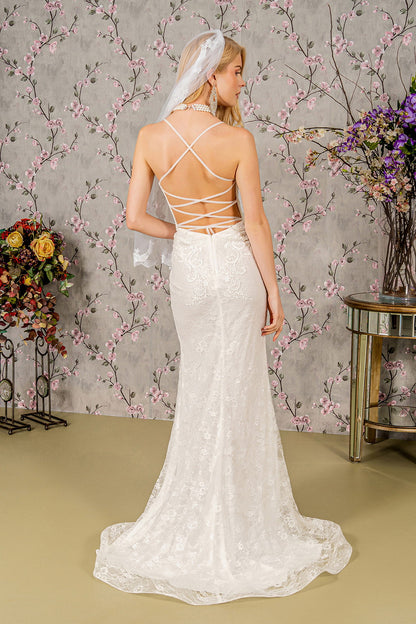 Floral Embroidery Illusion Sweetheart Lace Mermaid Long Wedding Dress GLGL3442