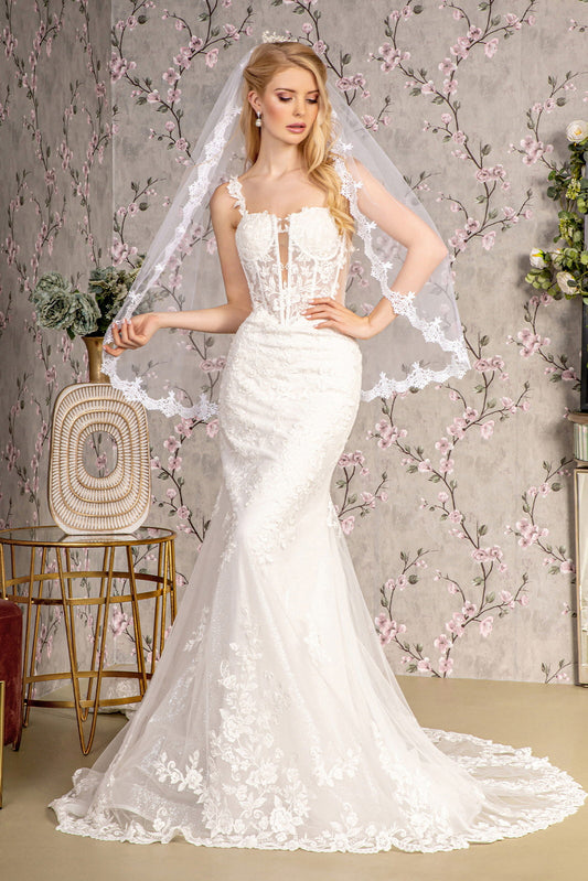 Embroidery Sequin Sheer Bodice Mesh Mermaid Long Wedding Dress GLGL3478