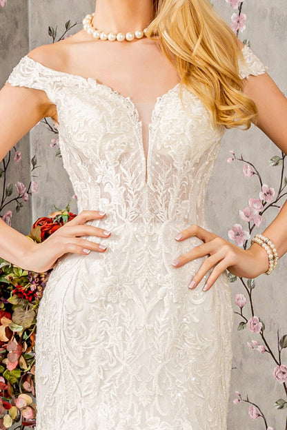 Jewel Embroidery Sheer Bodice Mesh Trumpet Long Wedding Dress GLGL3490