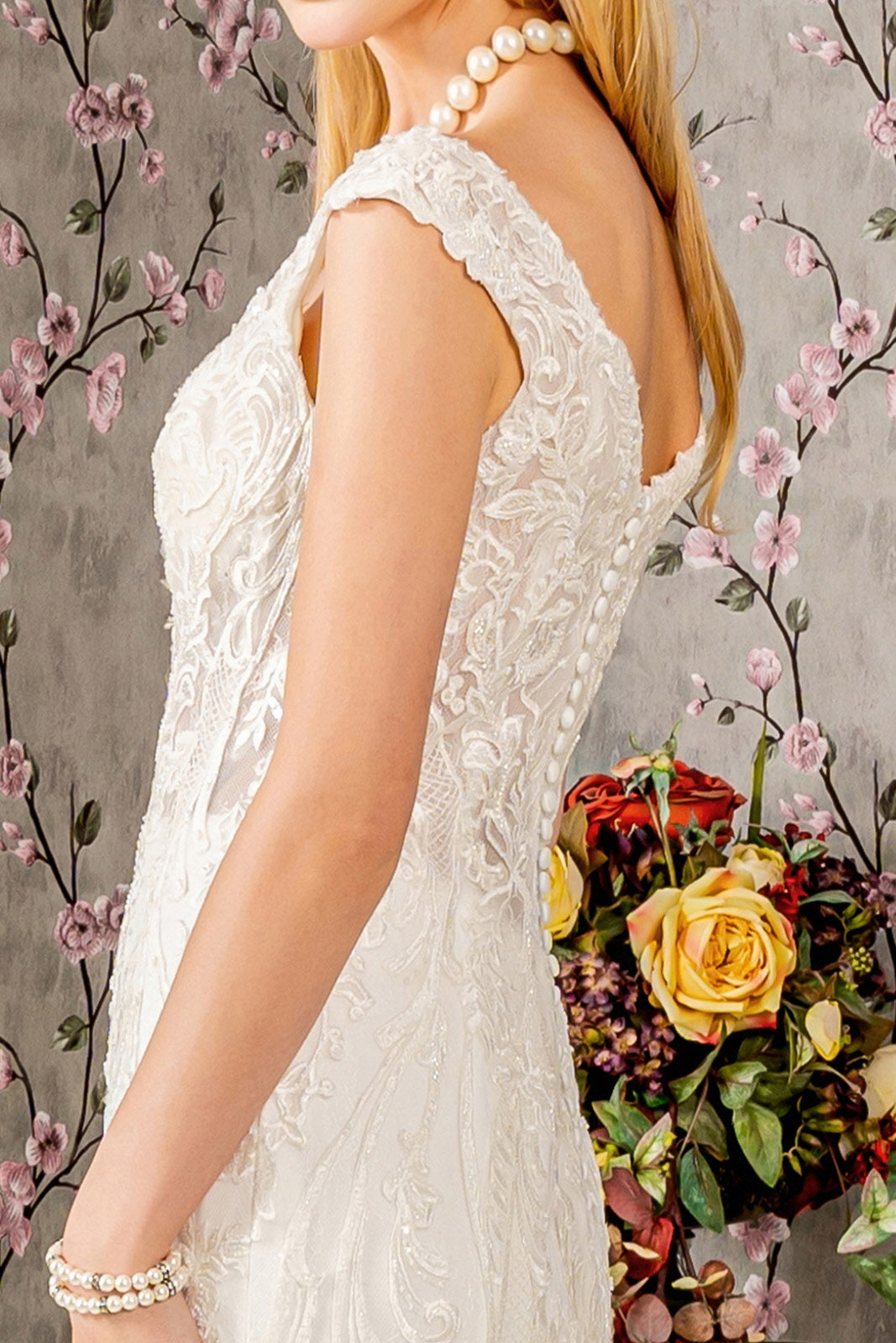 Jewel Embroidery Sheer Bodice Mesh Trumpet Long Wedding Dress GLGL3490