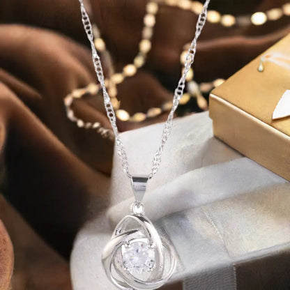 Round Knot Pendant Necklace with Cubic Zirconia-3