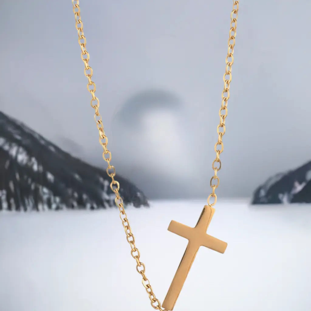 14K gold necklace | Gold Plated Cross Pendant Necklace-3