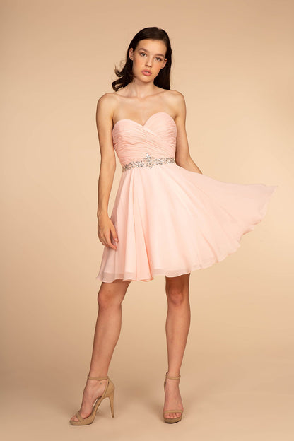 Ruched Strapless Sweetheart Chiffon Short Homecoming Dress GLGS1637-0