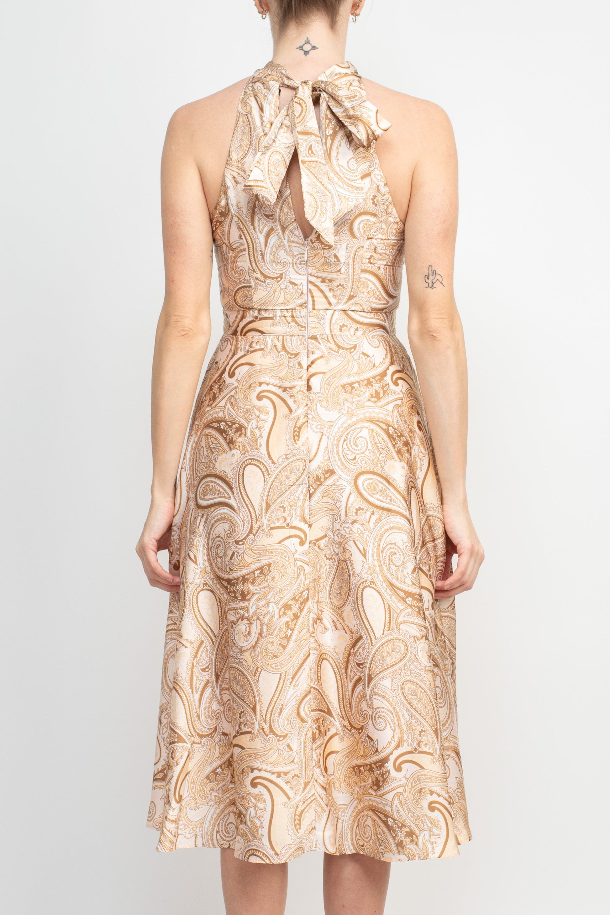 Laundry Tie Back Halter Neck Zipper Back Paisley Print Fit and Flare Satin Midi Dress