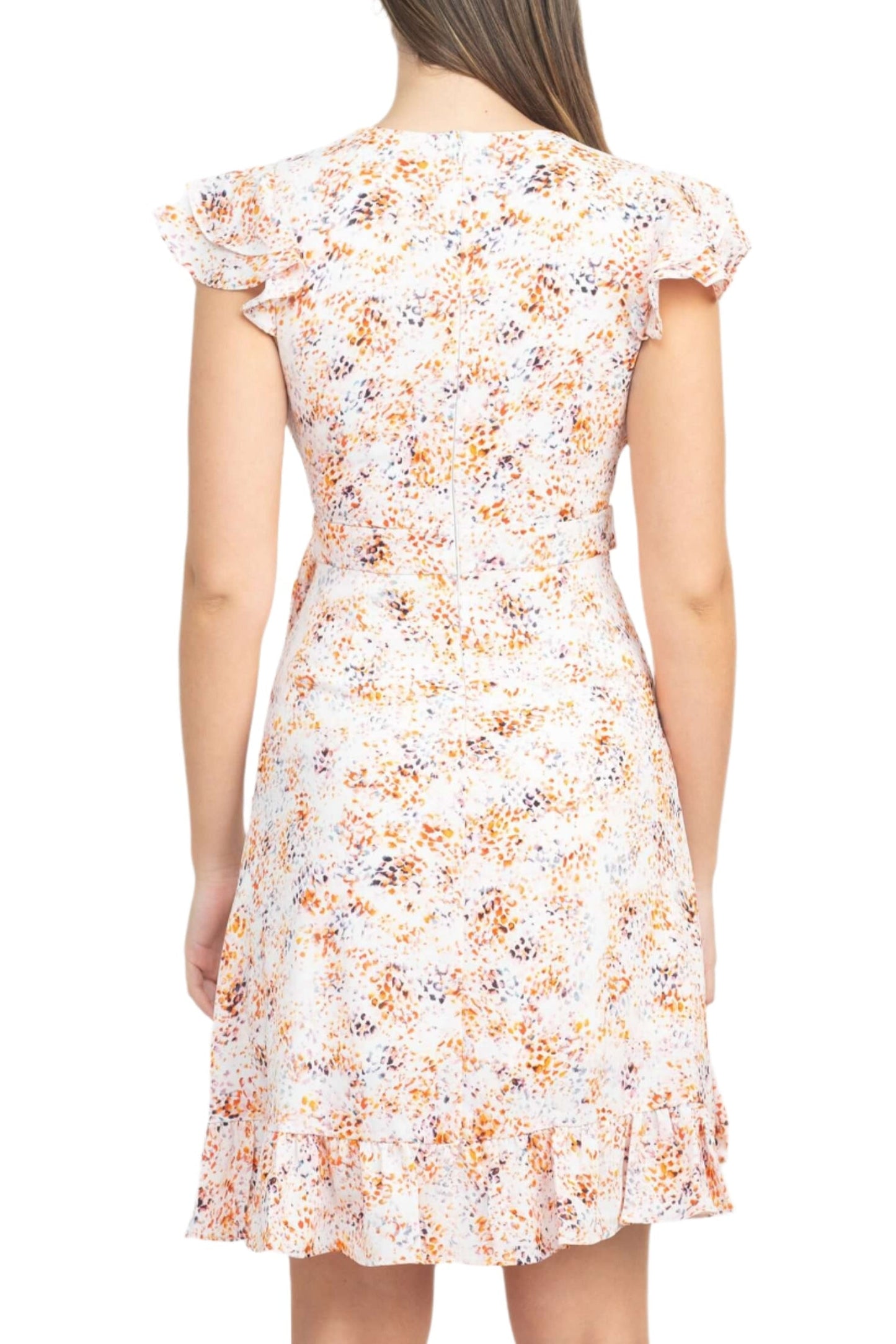 Laundry V-Neck Flutter Sleeve Tie Waist Ruffled Hem A-Line Zipper Back Twill Dress-3