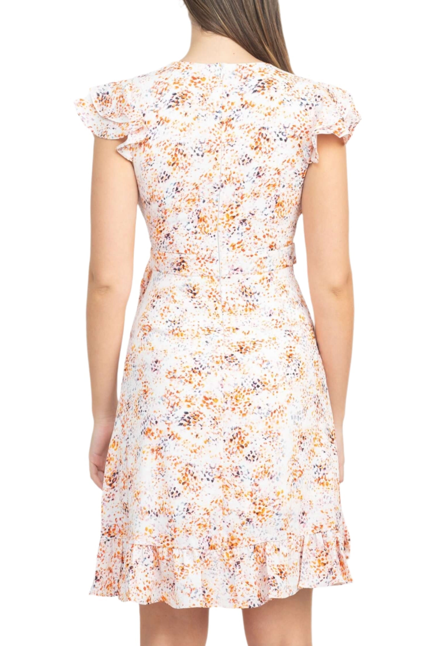 Laundry V-Neck Flutter Sleeve Tie Waist Ruffled Hem A-Line Zipper Back Twill Dress-3