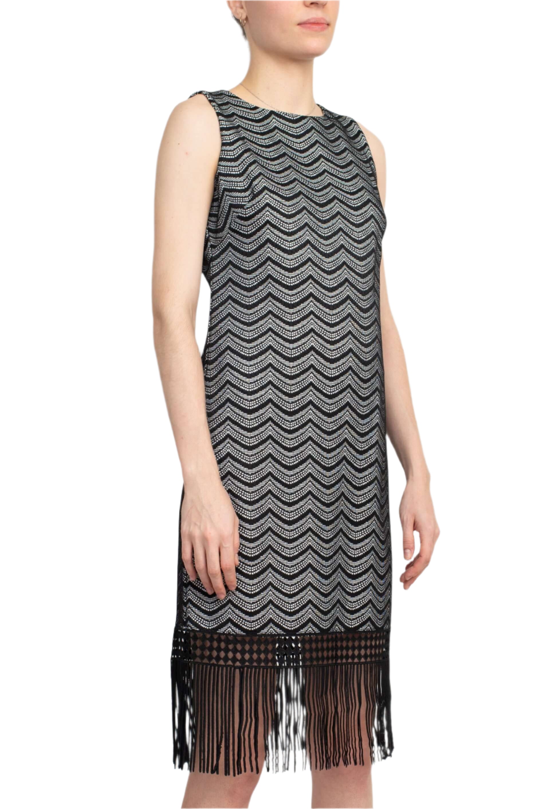 Julia Jordan Crew Neck Sleeveless Shift Zipper Back Lace Fringe Dress-2