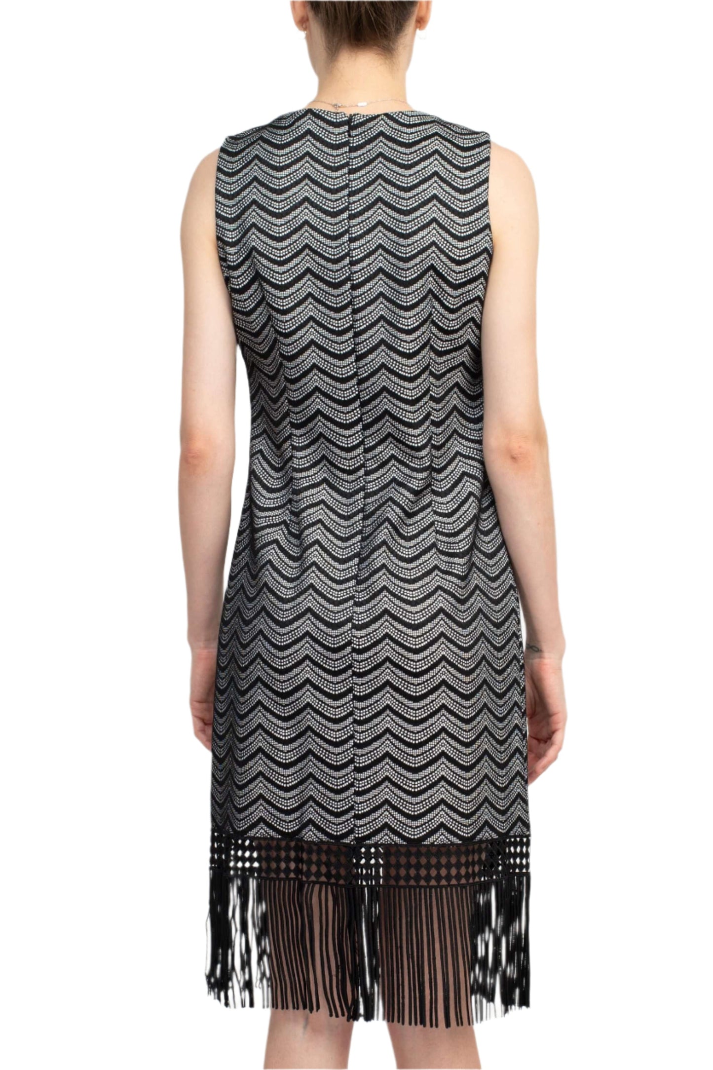 Julia Jordan Crew Neck Sleeveless Shift Zipper Back Lace Fringe Dress-3