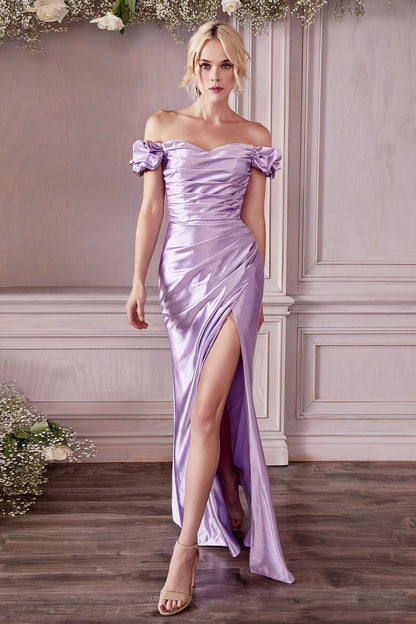 Fitted, gathered satin gown CDKV1056-4