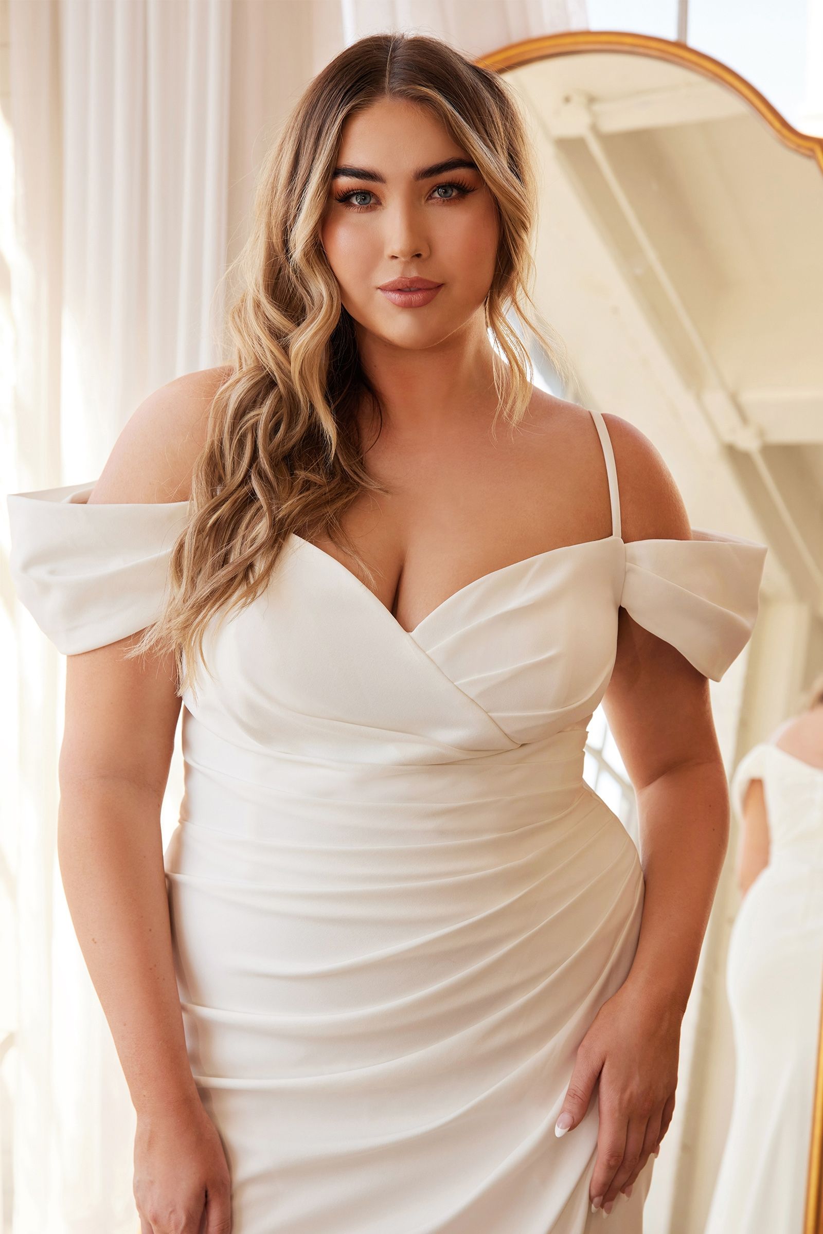 OFF THE SHOULDER CREPE GOWN CDKV1057W-2