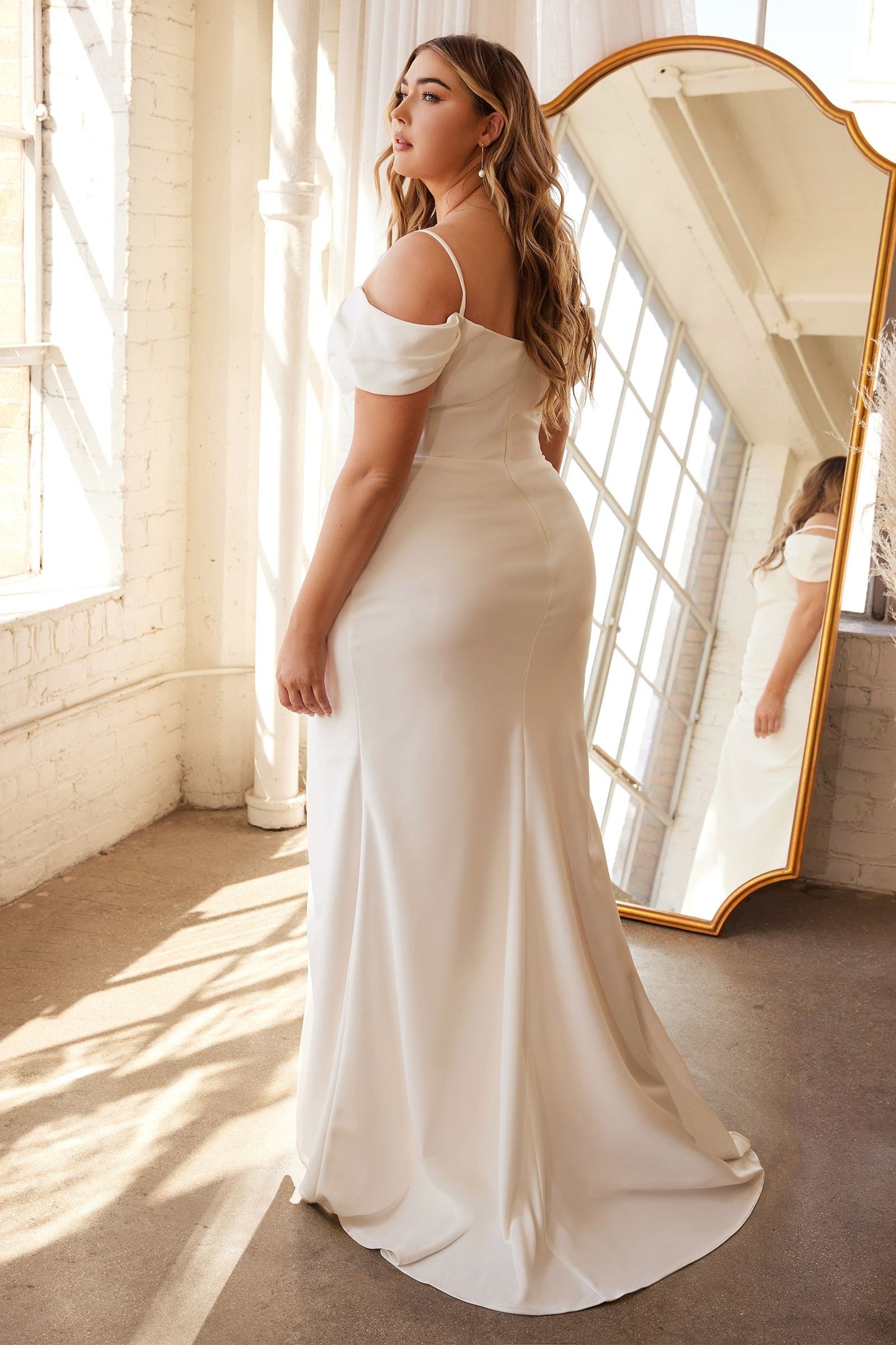 OFF THE SHOULDER CREPE GOWN CDKV1057W-1