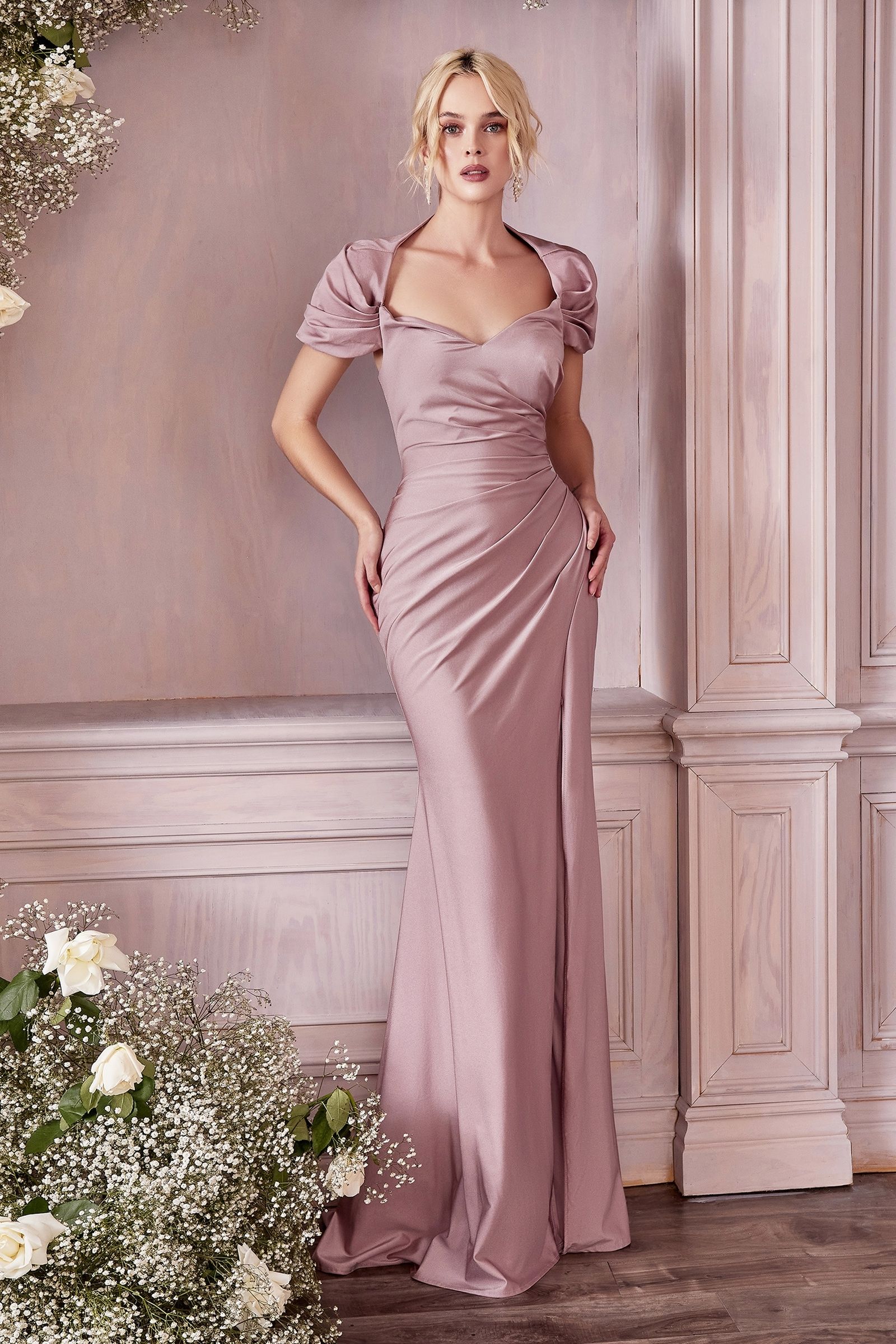 Cap Sleeve Shawl Sweetheart Bodice Wrapped Fitted Long Gala & Bridesmaid Dress CDKV1061