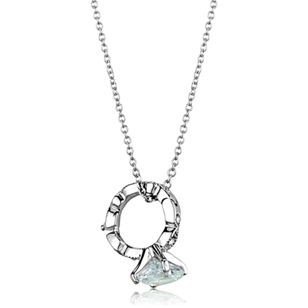 LO3494 - Rhodium Brass Pendant with AAA Grade CZ in Clear