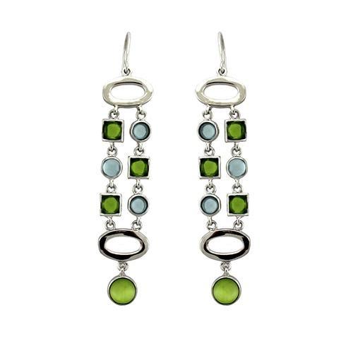 LOAS1334 - Rhodium 925 Sterling Silver Earrings with AAA Grade CZ in Peridot