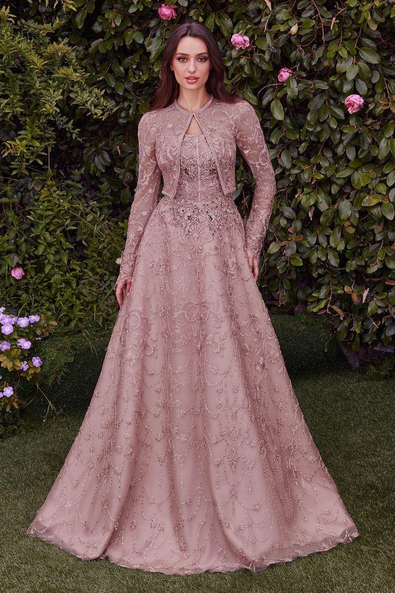 STRAPLESS EMBROIDERED BALL GOWN WITH REMOVABLE JACKET CDMA104-3