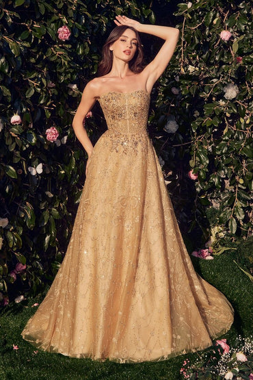 STRAPLESS EMBROIDERED BALL GOWN WITH REMOVABLE JACKET CDMA104-1