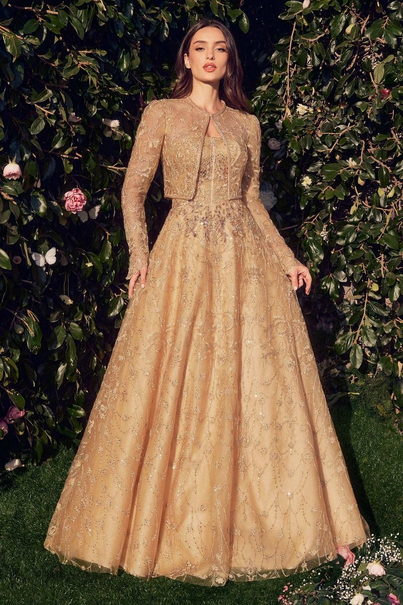 STRAPLESS EMBROIDERED BALL GOWN WITH REMOVABLE JACKET CDMA104-2