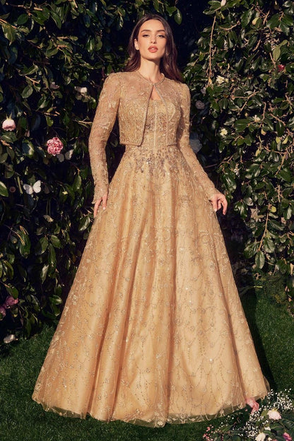 STRAPLESS EMBROIDERED BALL GOWN WITH REMOVABLE JACKET CDMA104-2