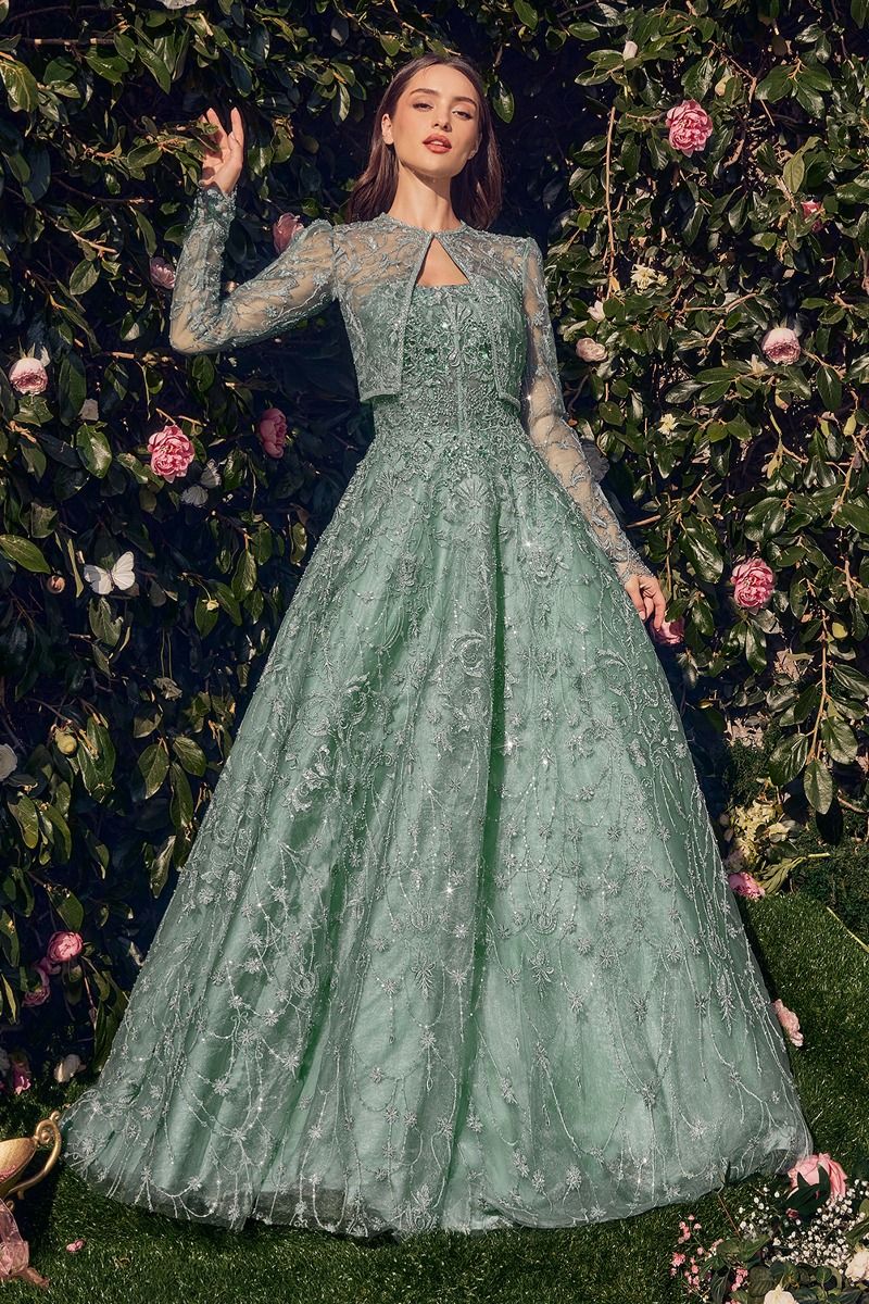 STRAPLESS EMBROIDERED BALL GOWN WITH REMOVABLE JACKET CDMA104-5