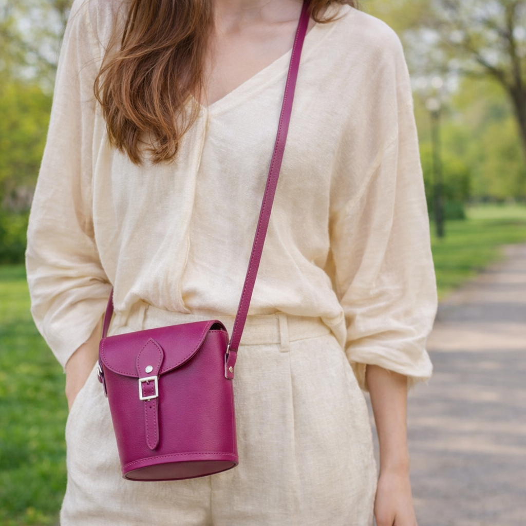 Handmade Leather Barrel Bag - Magenta-1