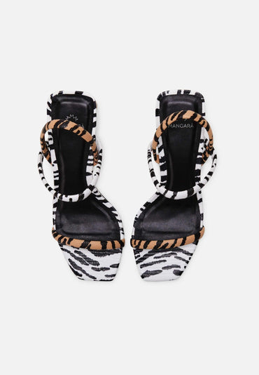 Animal Print Calf Leather Sandals – Women’s 6.5 cm Block Heel Open Toe-1