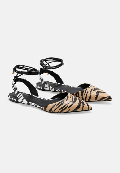 Animal Print Calf Leather Flat Sandals Palmito – Women’s Pointed Toe with Ankle Strap-2