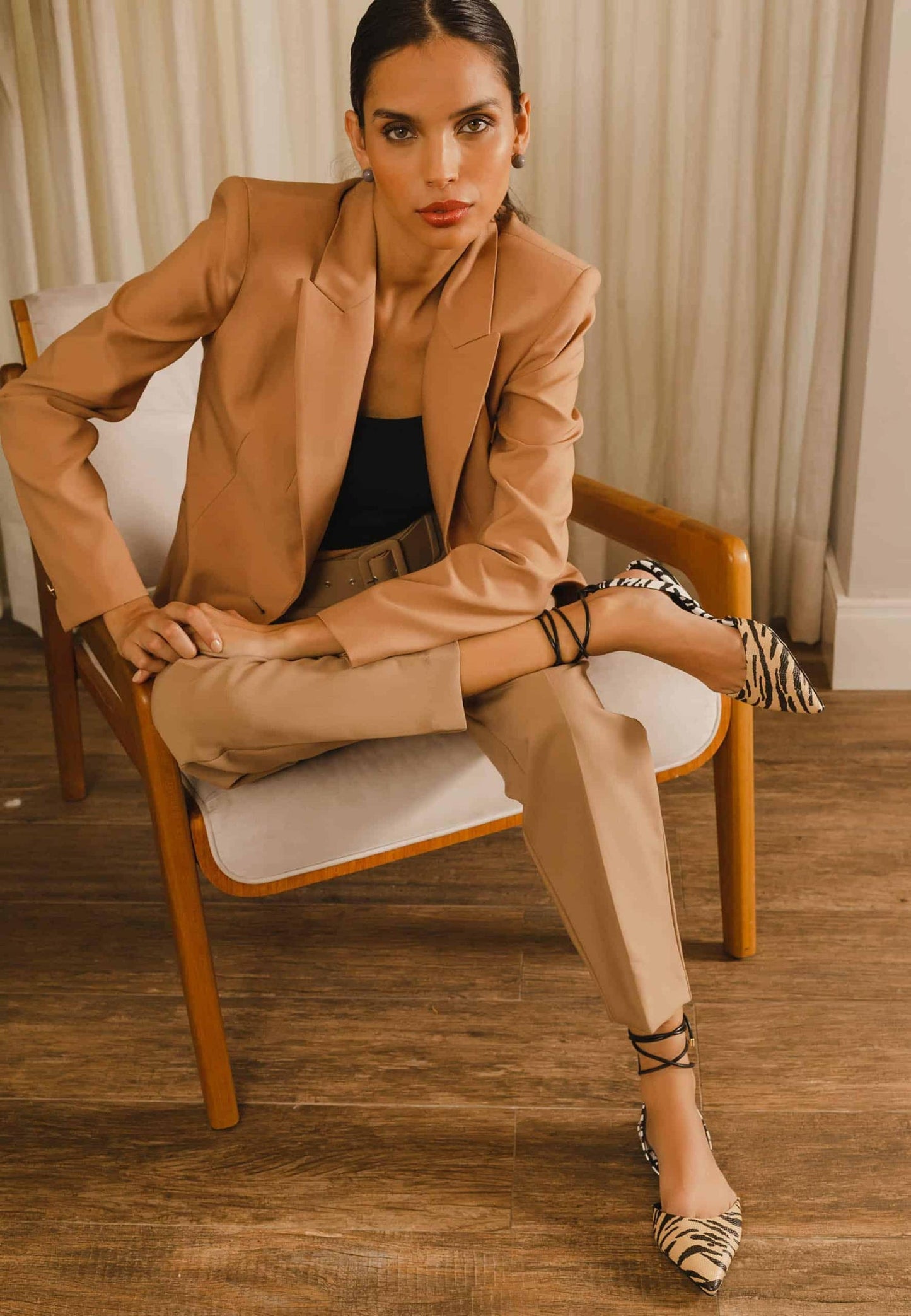 Animal Print Calf Leather Flat Sandals Palmito – Women’s Pointed Toe with Ankle Strap-3