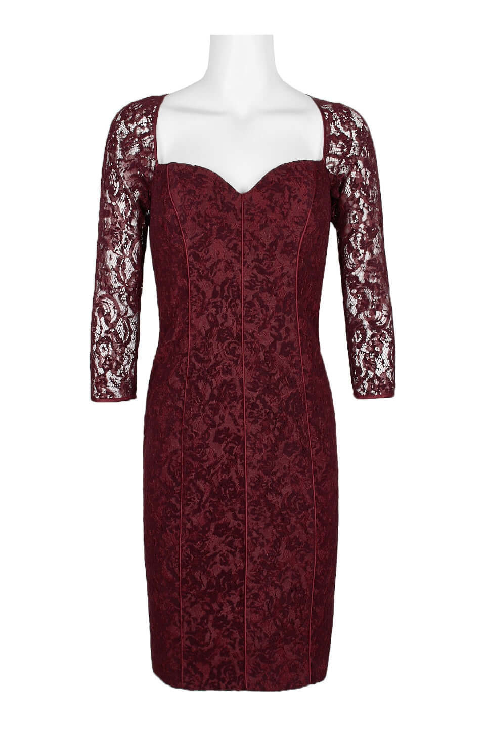 Aidan Mattox Queen Anne Neck 3/4 Sleeve Piping Detail Bodycon Zipper Back Cutout Back-0