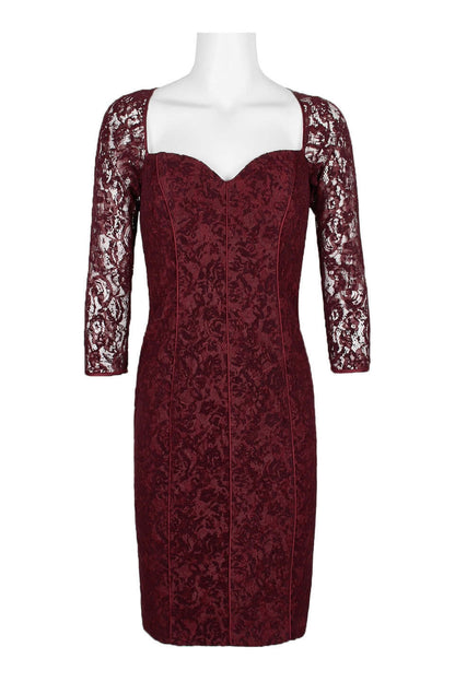 Aidan Mattox Queen Anne Neck 3/4 Sleeve Piping Detail Bodycon Zipper Back Cutout Back-0