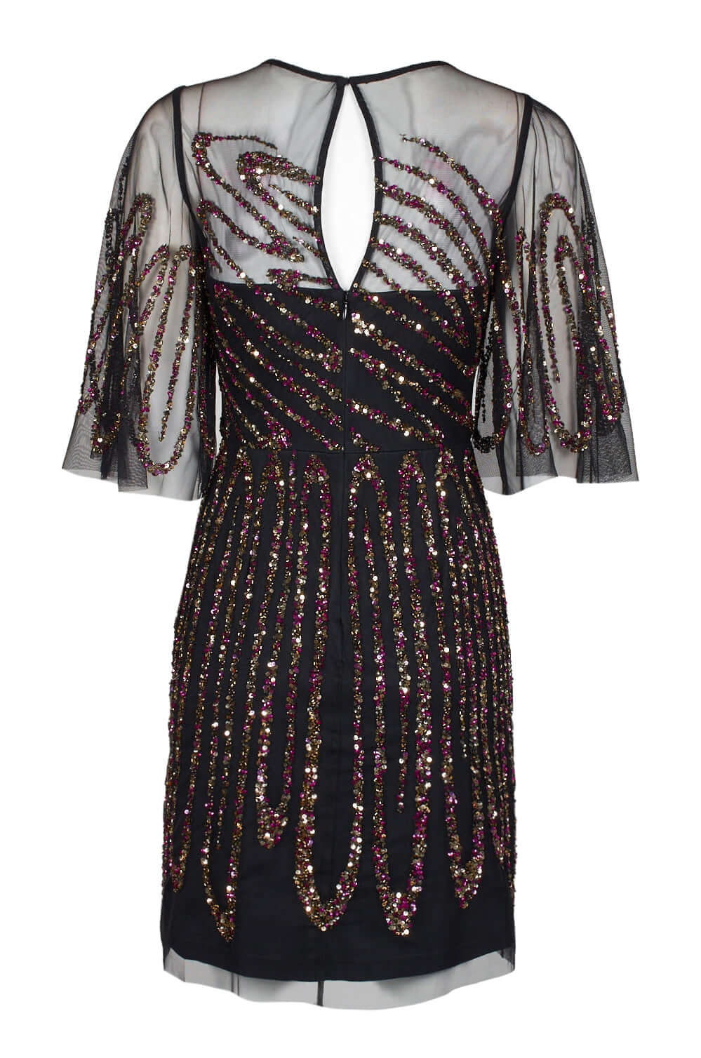 Aidan Mattox Crew Neck Illusion Embellished Sheath Keyhole Back Mesh Dress-1