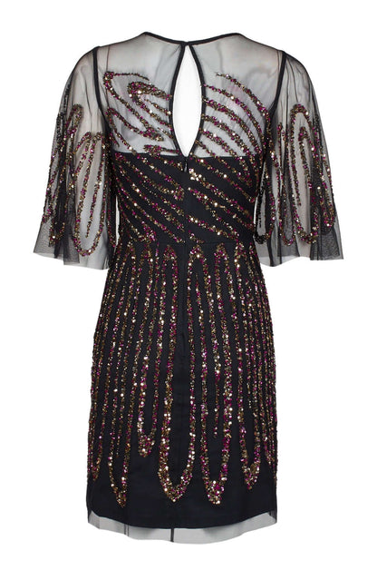 Aidan Mattox Crew Neck Illusion Embellished Sheath Keyhole Back Mesh Dress-1