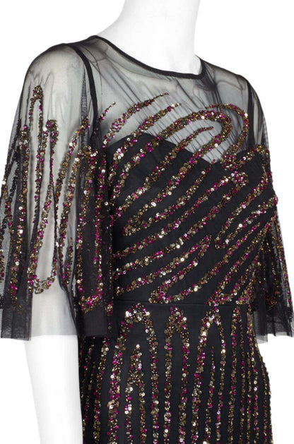 Aidan Mattox Crew Neck Illusion Embellished Sheath Keyhole Back Mesh Dress-2