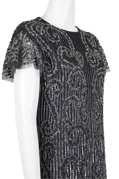 Aidan Mattox Crew Neck Short Sleeve Zipper Back Embellished Mesh Dress-4