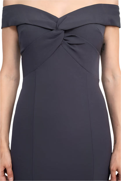 Aidan Mattox Off-Shoulder Crossed Front Zipper Back Mermaid Solid Crepe Dress-3