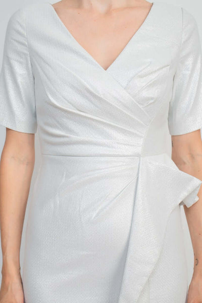 Aidan by Aidan Mattox V-Neck Pleated Zipper Back Short Sleeve Slit Back Taffeta Gown-3