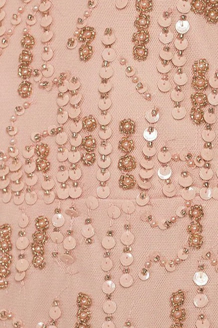 Aidan Mattox Beaded Mesh V-Neck short flutter sleeve gown-2