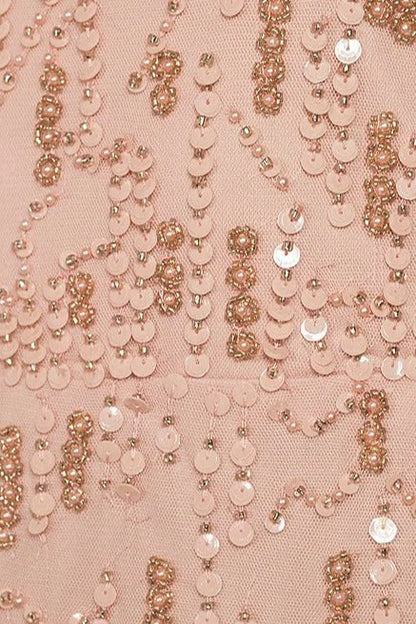 Aidan Mattox Beaded Mesh V-Neck short flutter sleeve gown-2