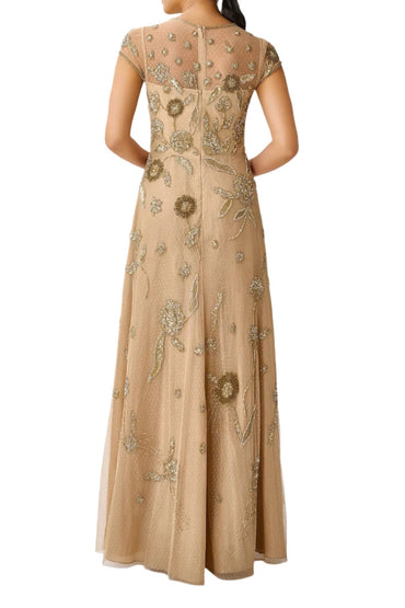 Aidan Mattox Illusion Crew Neck Cap Sleeve Zipper Back A-Line Beaded Mesh Gown-1