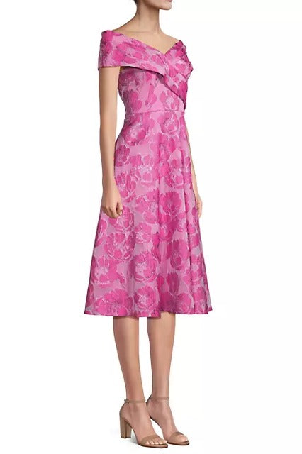 Aidan Mattox Floral Jacquard Off-The-Shoulder Midi-Dress