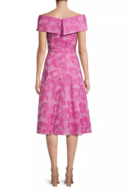 Aidan Mattox Floral Jacquard Off-The-Shoulder Midi-Dress