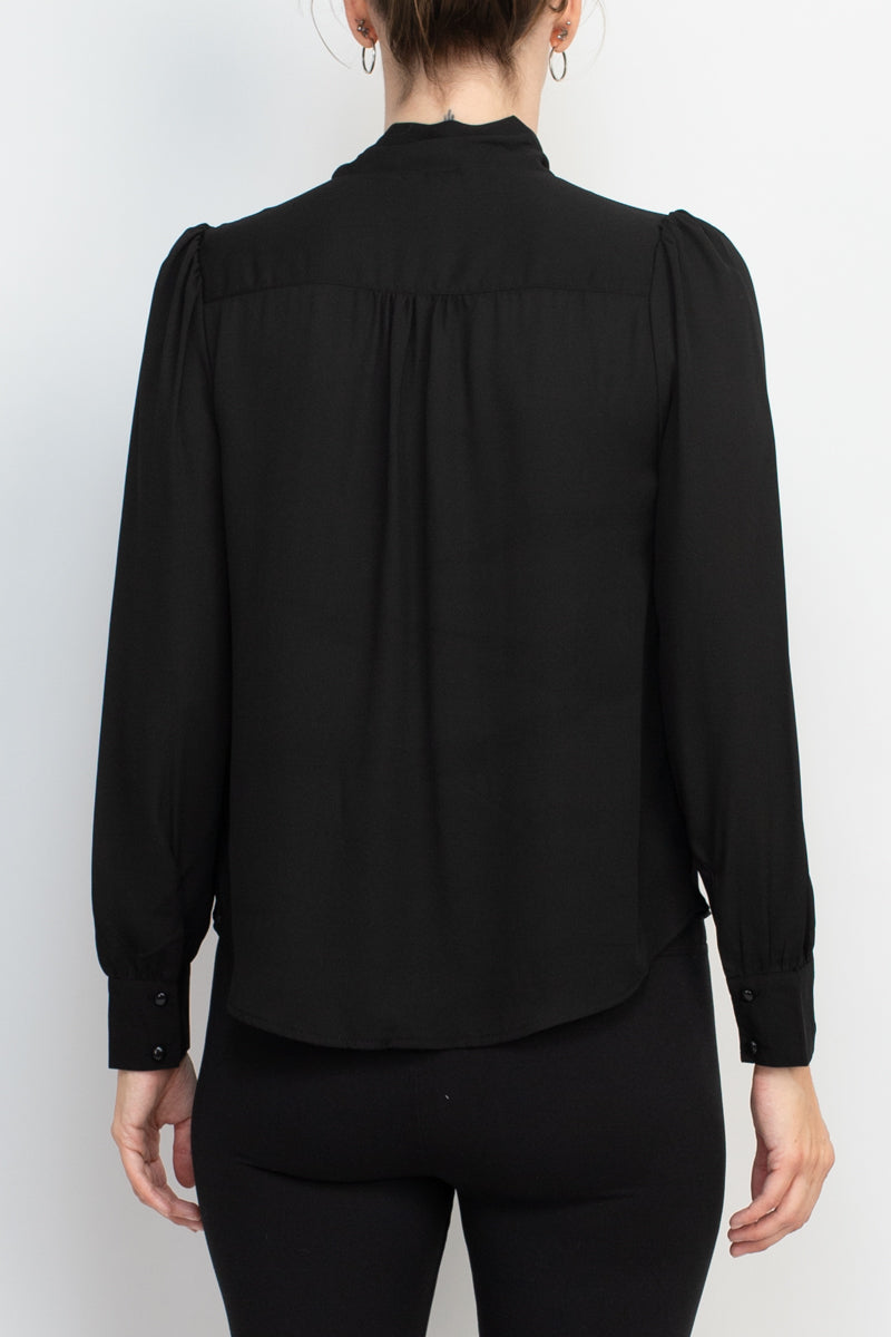 Zac & Rachel tie neck long sleeve solid crepe chiffon top