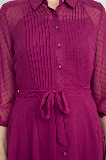 Nanette Lepore Collared 3/4 Sleeve Button Down Tie Waist Illusion Chiffon Dress-4
