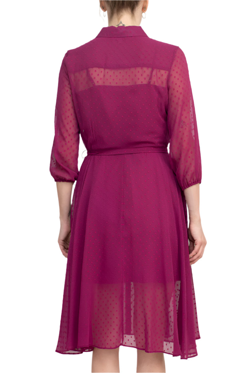 Nanette Lepore Collared 3/4 Sleeve Button Down Tie Waist Illusion Chiffon Dress-3